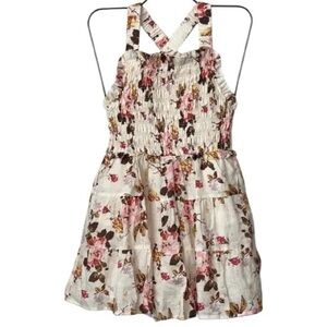 Sea NY Girls Cream Floral Smocked Sundress with Pink & Brown Flowers